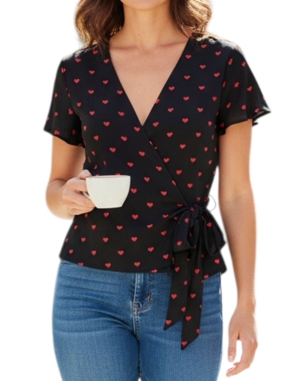 NY&CO Valentines Heart Wrap Blouse